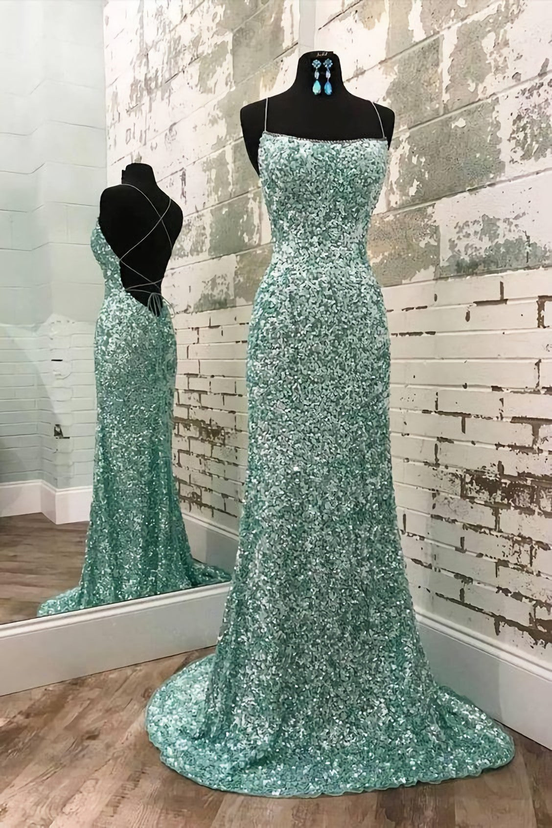 Mint Green Sequins Corset Prom Dress outfits, Prom Dress Brands