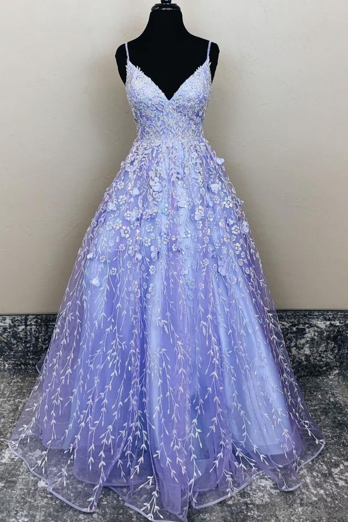 A Line Lavender Appliques Long Corset Prom Dress outfits, Prom Dresse Long