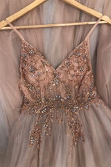 Corset Prom Dress, Straps A Line Beading Rose Wood Corset Prom Dress, With Crystal outfit, Prom Dress Online