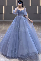 Blue Tulle Long Corset Ball Gown Dress, A Line Corset Formal Dress, Corset Prom Dress outfits, Homecoming Dresses For Middle School