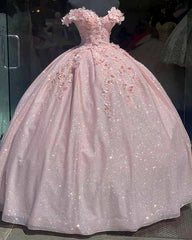 Pink Glitter Sweetheart Corset Prom Dress, Corset Ball Gown outfits, Evening Dress For Sale