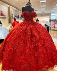 Elegant Red Corset Ball Gown Quinceanera Corset Prom Dress, For Sweet 16 Outfits, Champagne Prom Dress