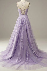 Purple Lace Long A Line Corset Prom Dress, Evening Dress outfit, Evening Dress Open Back