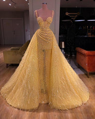 Elegant Tulle Corset Ball Gown Corset Prom Dresses, Long Yellow Evening Gown outfits, Homecoming Dress 2022