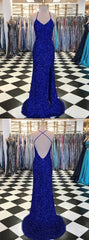 Trumpet Mermaid Royal Blue Long Corset Prom Dresses, Spaghetti Straps Beading Evening Gowns outfit, Homecoming Dress Tight