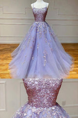 2024 Lavender Lace Tulle Corset Prom Dress, With Appliques Gowns, Evening Dress Cheap