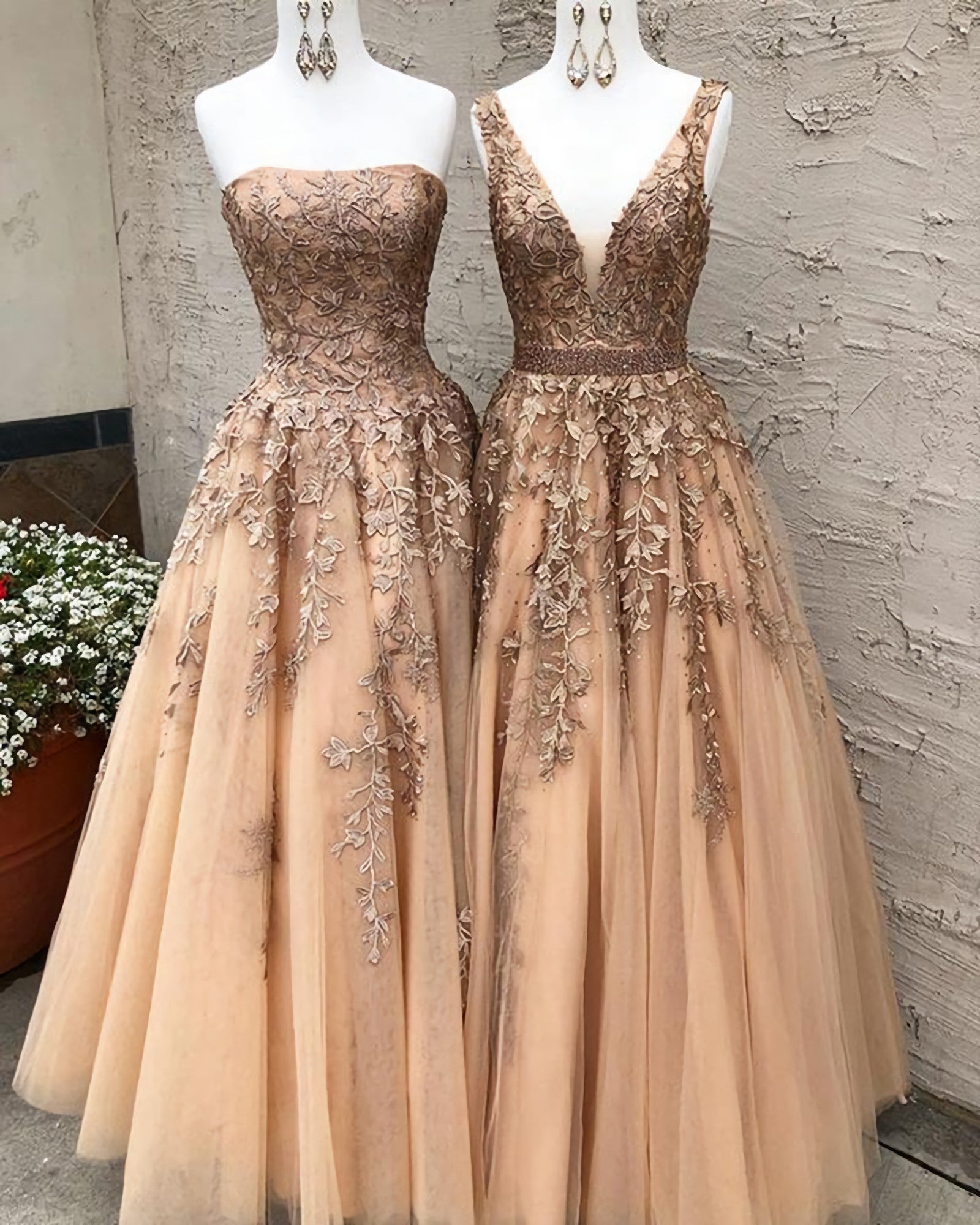 Long Champagne Corset Prom Dress, Sexy V Neck Strapless A Line Appliques Corset Formal Party Dresses outfit, Homecoming Dresses Black Girl