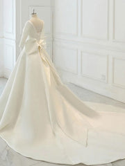 White Satin Backless 3/4 Sleeve Corset Wedding Dress, Party Corset Prom Dresses outfit, Wedding Dresses Colorful