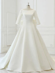 White Satin Backless 3/4 Sleeve Corset Wedding Dress, Party Corset Prom Dresses outfit, Wedding Dress Colorful
