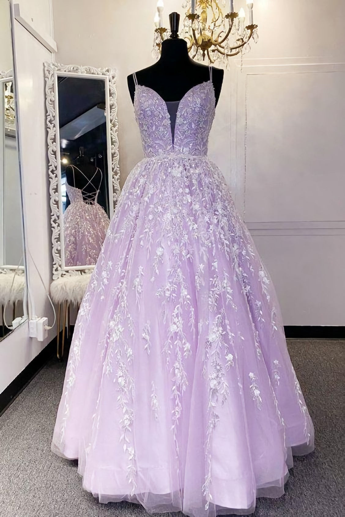 A Line Lilac A Line Long Corset Formal Dress, Corset Prom Dress outfits, Evening Dress Long Sleeve