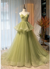 Beautiful Light Green Sweetheart Layers Princess Corset Formal Gown Green Tulle Long Party Dress, Corset Prom Dress outfits, Prom Dresses Ball Gown