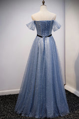 Blue Tulle Long A Line Corset Prom Dress, Evening Dress outfit, Evening Dress Mermaid