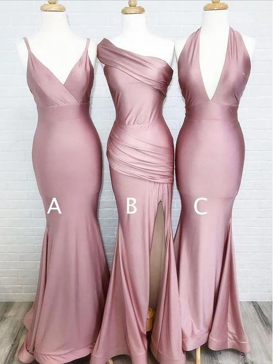 Mismatched Dusty Rose Floor Length Mermaid Long Corset Prom Dresses outfit, Evening Dress Long Sleeve Maxi