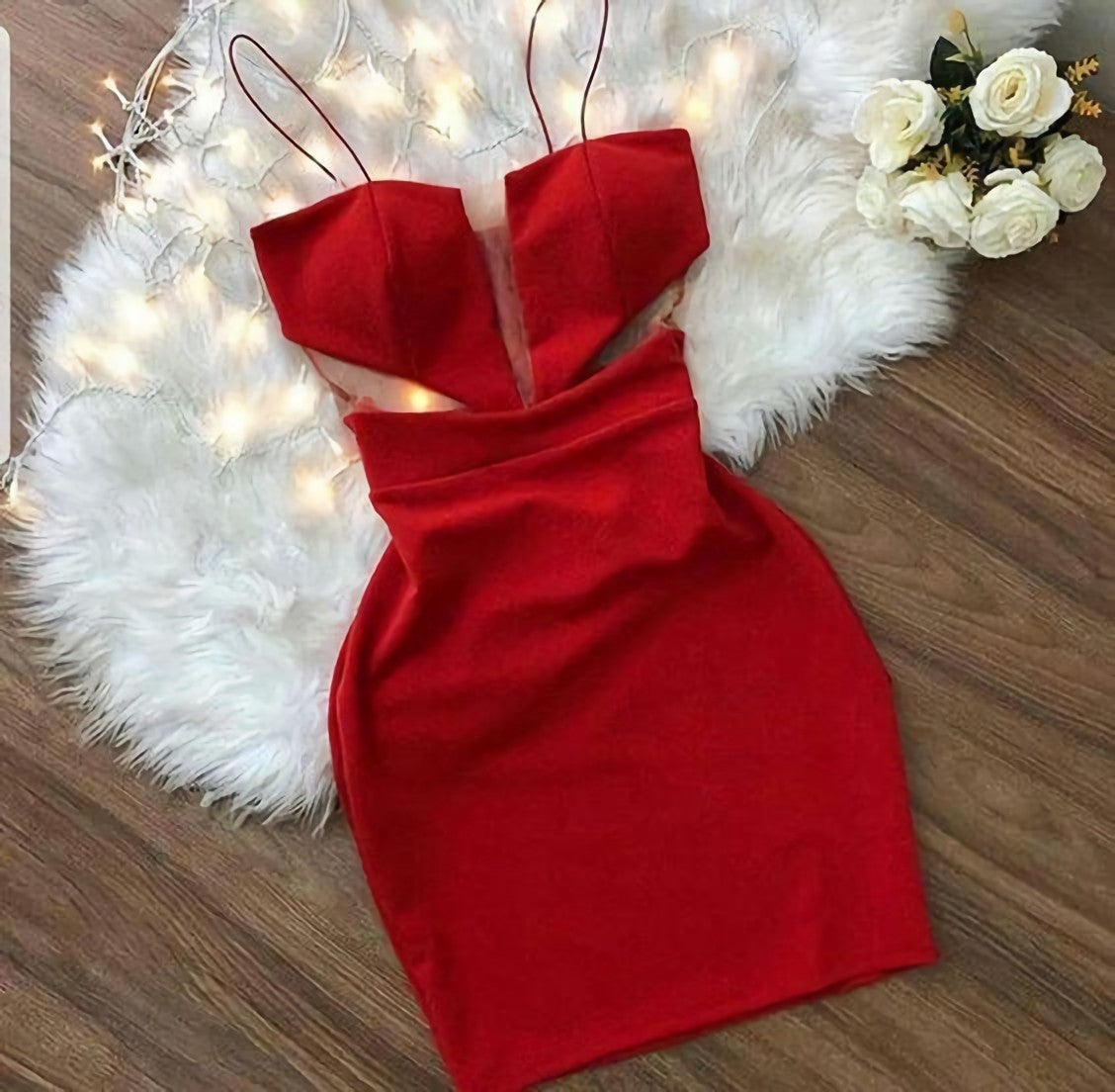 Red Spaghetti Strap Short Corset Homecoming Dress outfit, Prom Dresses Backless