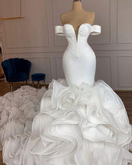Elegant Mermaid African Women Corset Wedding Dresses 2024 Off The Shoulder Ruffles High Quality Satin Birdal White Corset Wedding Gowns Corset Prom Dresses outfit, Wedding Dresses Designer