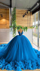 Elegant Blue Corset Ball Gown Long Corset Prom Dress outfits, Evening Dresses Ball Gown