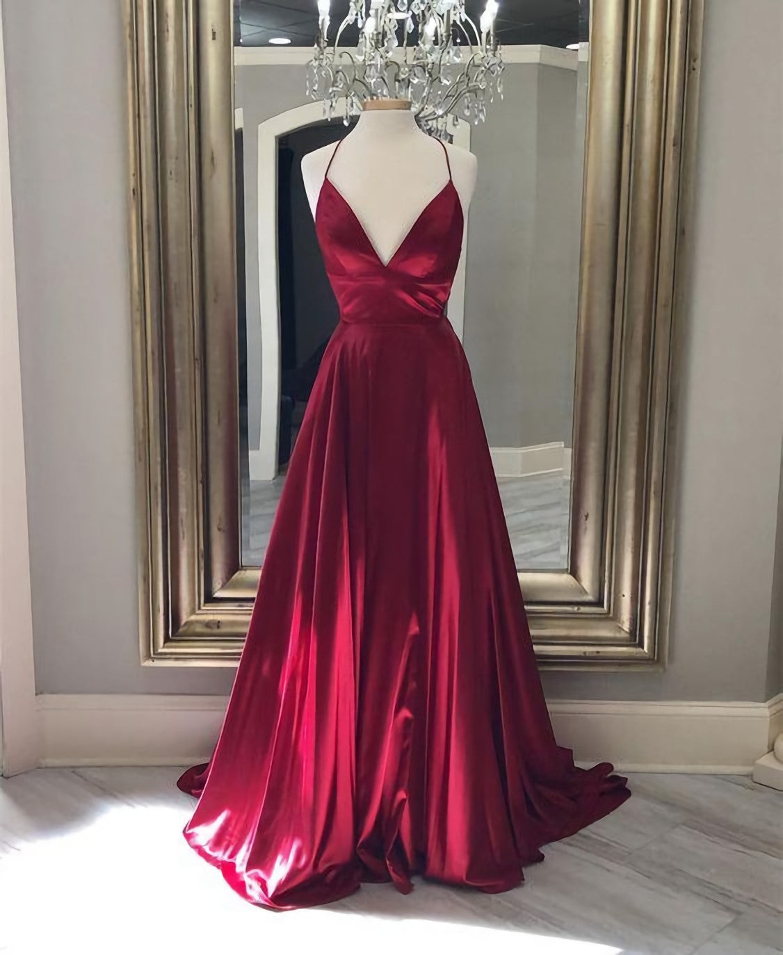 Spaghetti Straps Evening Gowns Dark Red Long Corset Prom Dresses outfit, Evening Dresses For Over 56S