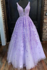 V Neck Purple Lace Long Corset Prom Dress, Long Purple Lace Corset Formal Dress, Lilac Lace Evening Dress outfit, Prom Dresses Styles