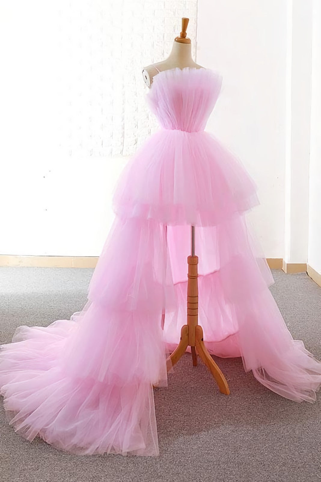 Pink Tulle Long Corset Prom Dress, Pink Tulle Evening Dress outfit, Evening Dress Knee Length