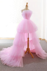 Pink Tulle Long Corset Prom Dress, Pink Tulle Evening Dress outfit, Evening Dress Knee Length
