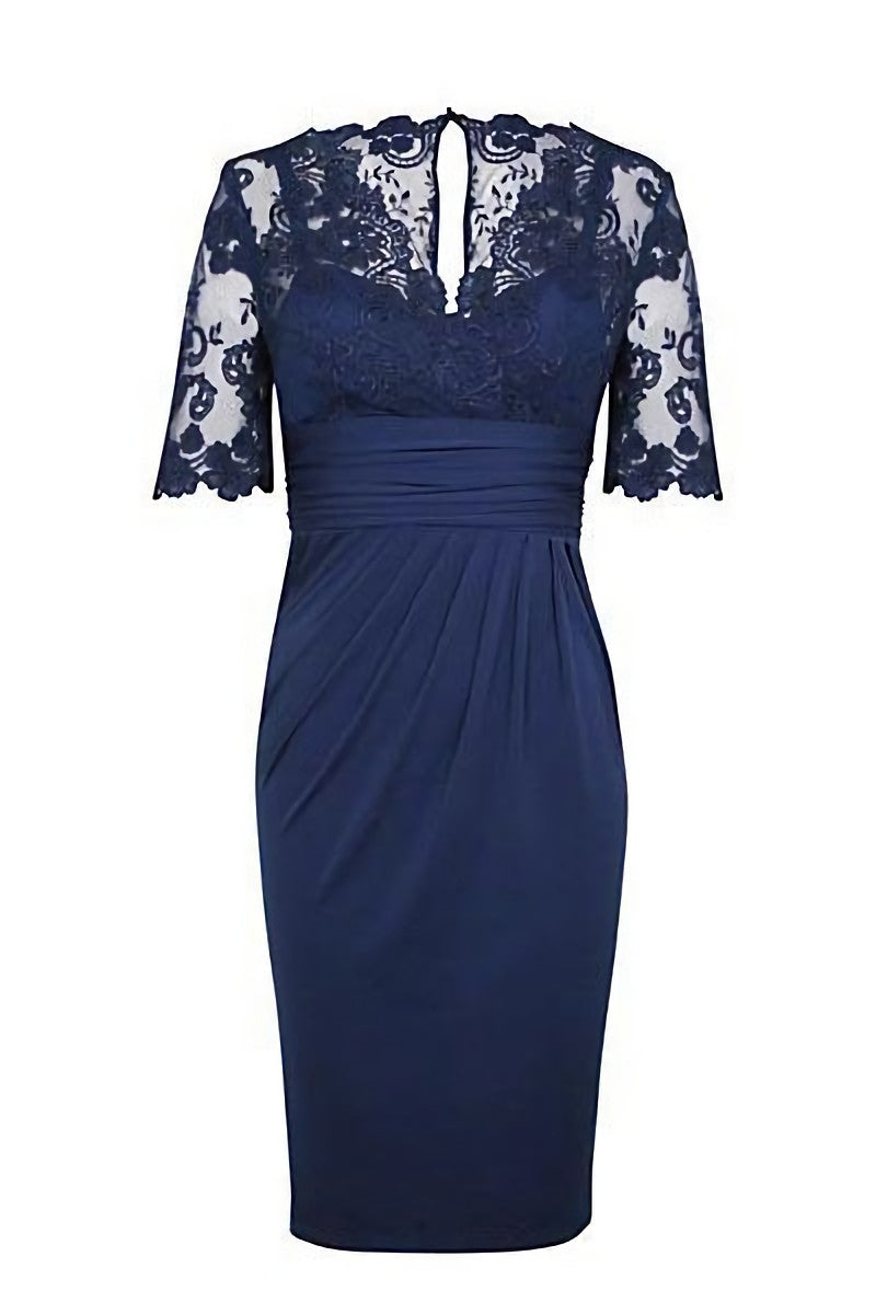 Eleagnt Short Sleeves Empire Navy Blue Short Mother Of The Bride Corset Homecoming Dress outfit, Prom Dresses Tulle