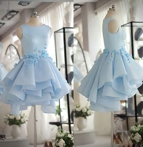 Light Blue Satin Organza Short Party Dress, Cute Corset Homecoming Dress outfit, Prom Dresses Guide