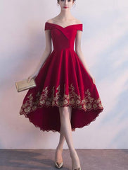 Beautiful Red High Low Party Dress, With Gold Applique Stylish Corset Formal Dress, Cute Party Dress, Corset Homecoming Dress outfit, Prom Dresses Ball Gown Elegant