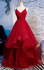 Elegant Tulle Red Straps Corset Prom Dress, A Line Corset Prom Dresses, Long Evening Dress, Burgundy Corset Prom Dress outfits, Prom Dress 2020