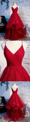 Elegant Tulle Red Straps Corset Prom Dress, A Line Corset Prom Dresses, Long Evening Dress, Burgundy Corset Prom Dress outfits, Prom Dresses Dresses