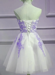 Lovely Sweetheart White Tulle With Purple Lace Cute Party Corset Homecoming Dress outfit, Prom Dresses Ball Gowns