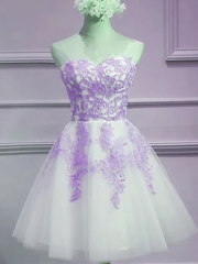 Lovely Sweetheart White Tulle With Purple Lace Cute Party Corset Homecoming Dress outfit, Prom Dressed Ball Gown