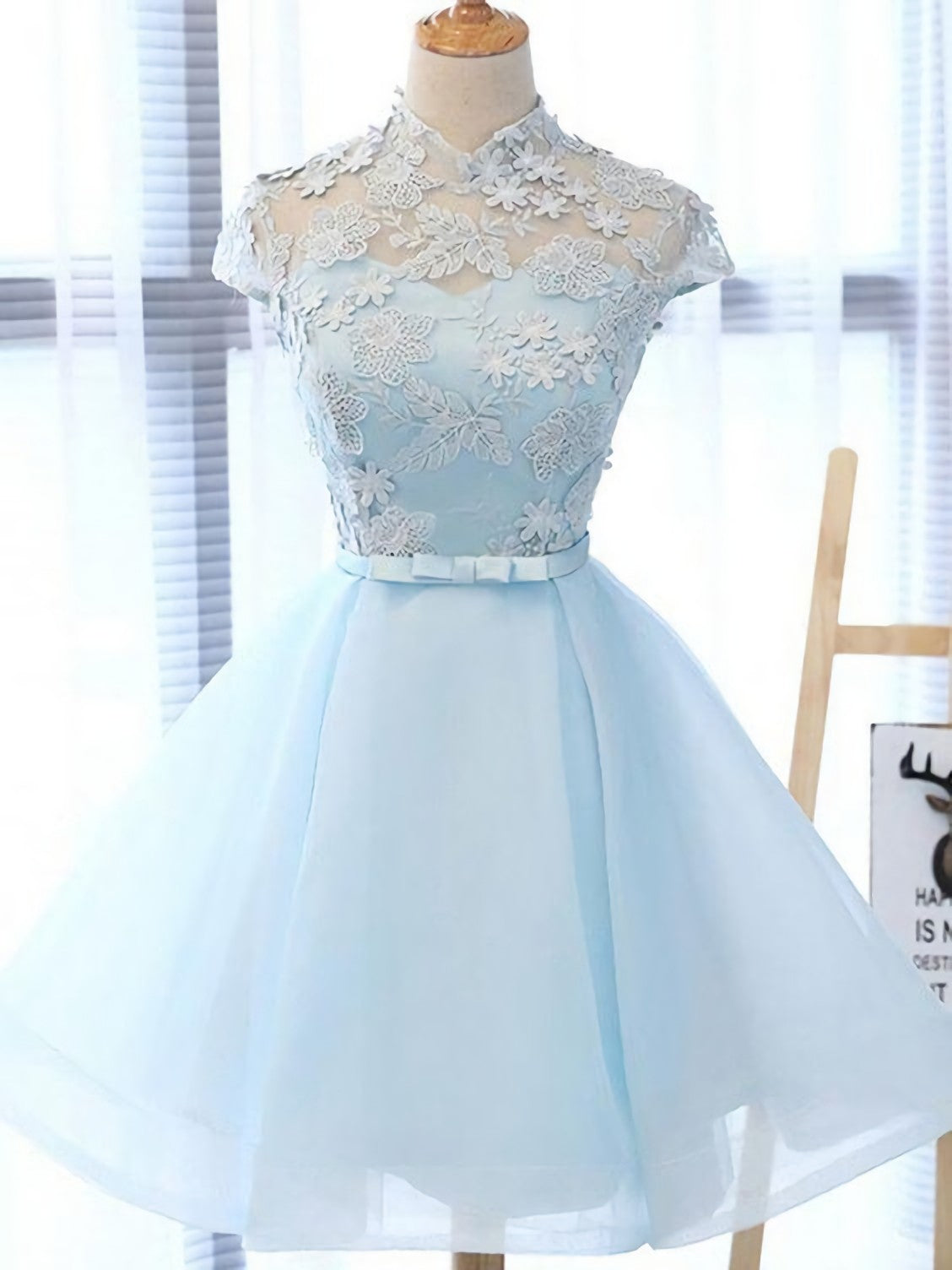 Chic Light Sky Blue Corset Homecoming Dress, Tulle High Neck Corset Homecoming Dress, Party Dress Outfits, Prom Dress Boutiques