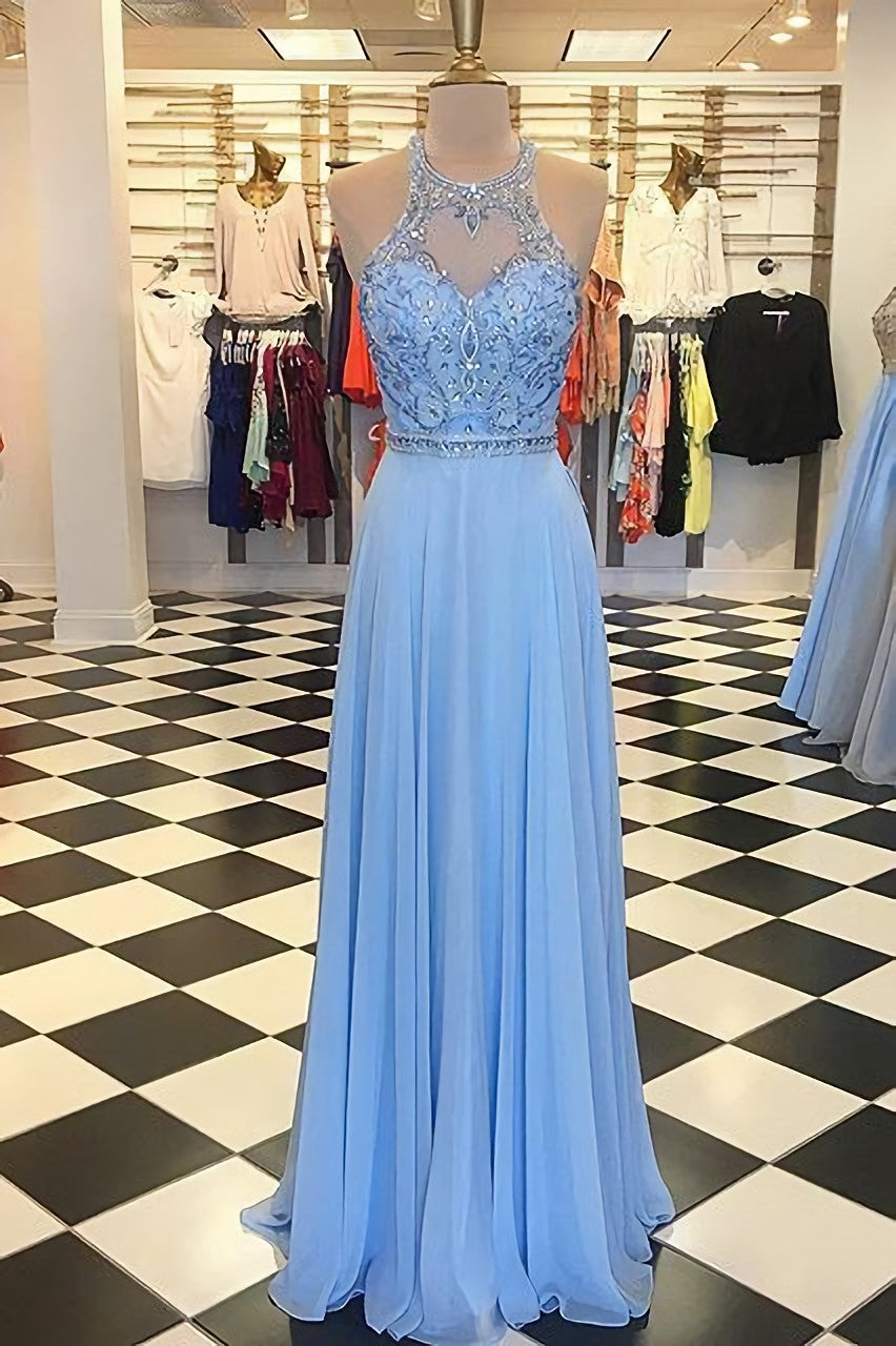 Gorgeous Corset Prom Dress, Blue Chiffon Corset Prom Dress, Long Corset Prom Dress outfits, Prom Dress Trends For The Season