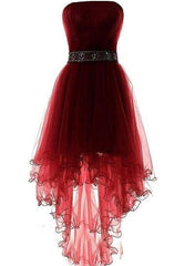 Wine Red Corset Homecoming Dress, Burgundy High Low Party Dress with Beadings outfit, Prom Dresses For Curvy Figures