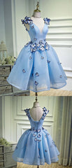 Sky Blue Butterfly Short Corset Homecoming Dress, Party Dresses outfit, Prom Dress Long Elegant