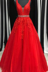 Red Lace Corset Prom Dresses, Applique Party Dresses, A Line Evening Corset Prom Dress outfits, Prom Dress Red