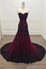Long Sheath Sweetheart Black And Red Evening Corset Prom Dress outfits, Evening Dresses Midi