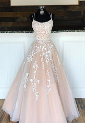 A-Line Long Lace Corset Prom Dress, Cute Lace-Up Evening Dress outfit, Prom Dress Champagne