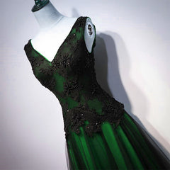 Chaming Black and Green Tulle V-neckline Long Party Dress, V-neckline Corset Prom Dresses outfit, Prom Dresses Website