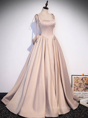 Champagne A-Line Satin Long Corset Prom Dress, Champagne Corset Formal Evening Dress outfit, Prom Dress Fairy