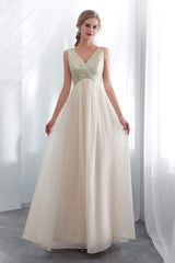 Champagne Chiffon Backless Long Corset Prom Dresses with Sequins Gowns, Evening Dress Maxi Long Sleeve