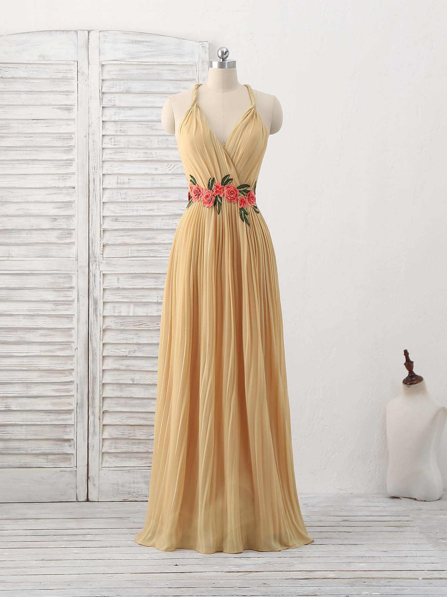 Champagne Chiffon Long Corset Prom Dress, Chiffon Evening Dress outfit, Prom Dress Green