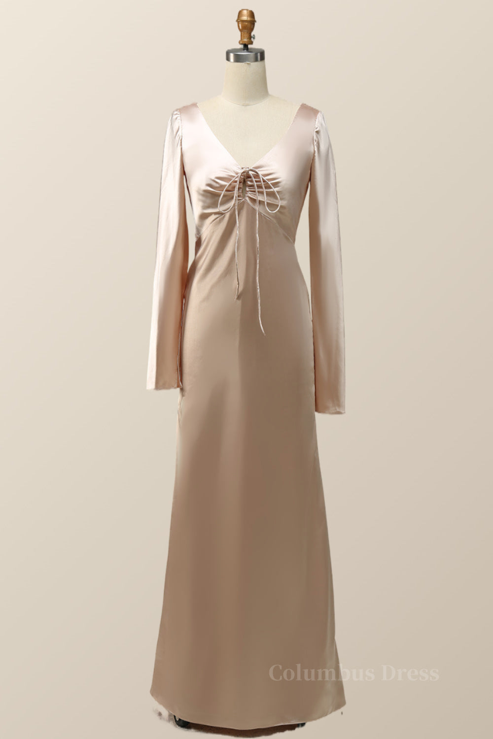 Champagne Long Sleeves Keyhole Corset Bridesmaid Dress outfit, Prom Dress Two Pieces