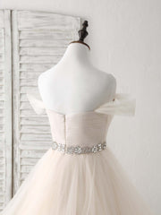 Champagne Sweetheart Off Shoulder Tulle Long Corset Prom Dresses outfit, Bridesmaid Dresses In Store