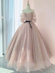 Champagne tulle long Corset Prom dress, tulle long evening dress outfit, Prom Dress Store Near Me