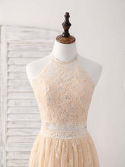Champagne Two Pieces Lace Long Corset Prom Dress Lace Evening Dress outfit, Party Dresses Ladies