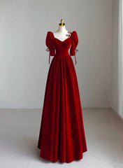 Charming A-line Velvet Long Party Dress, A-line Floor Length Corset Wedding Party Dress Outfits, Wedsing Dress Shopping