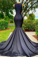 Charming Black Long Mermadi Jewel Satin Tulle Lace Appliques Corset Prom Dress outfits, Party Dress For Summer