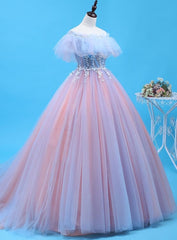 Charming Blue and Pink Tulle Off Shoulder Sweet 16 Dress with Lace, Corset Ball Gown Corset Formal Dress outfit, Bridesmaids Dresses Neutral