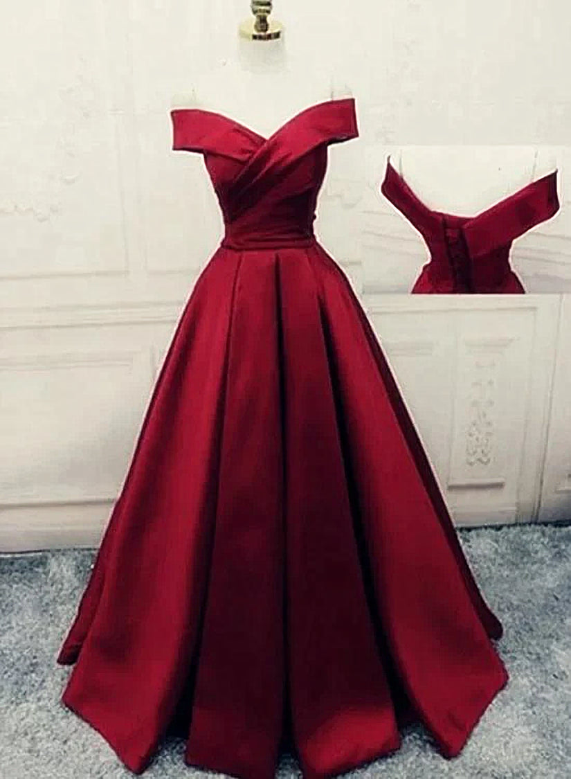 Charming Dark Red Satin A-line Off Shoulder Gown, Corset Prom Dress outfits, Formal Dresses Royal Blue
